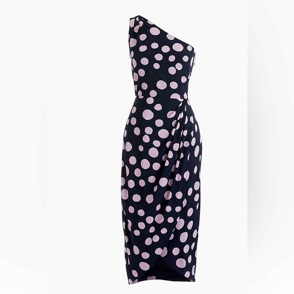 J Crew one shoulder silk dress with polka dots NWOT